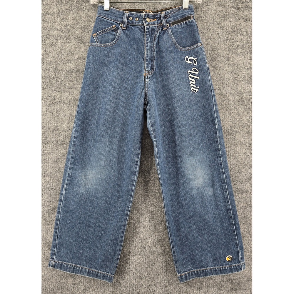 Vtg G-Unit Denim Jeans Kids Sz 10 Blue Wide Leg Y2K Hip Hop Grunge Skater 25x24"